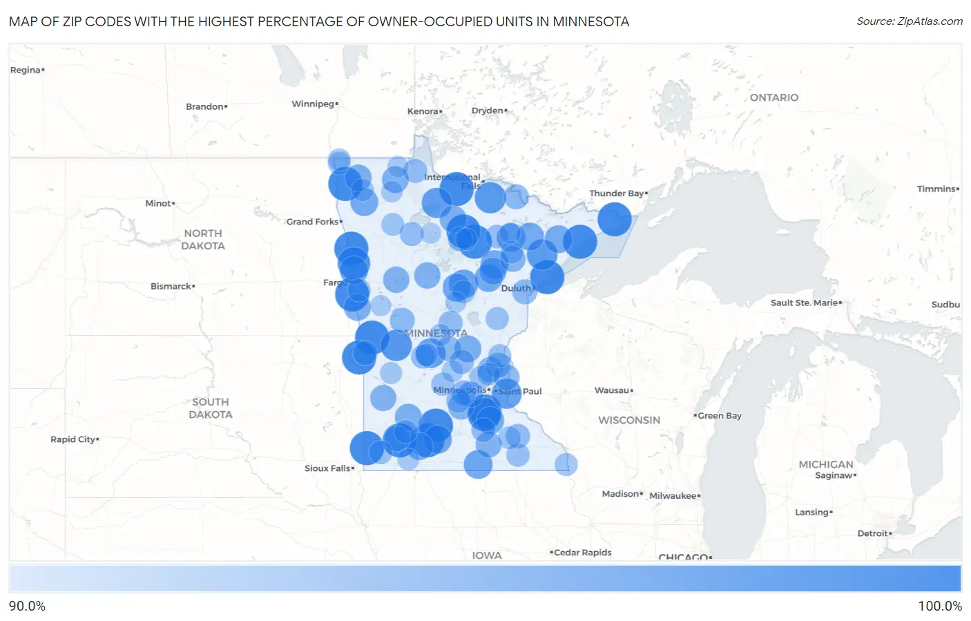 Zip Codes with the Highest Percentage of Owner-Occupied Units in Minnesota Map