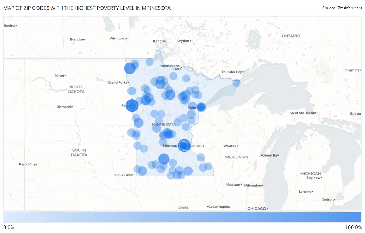 Zip Codes with the Highest Poverty Level in Minnesota Map