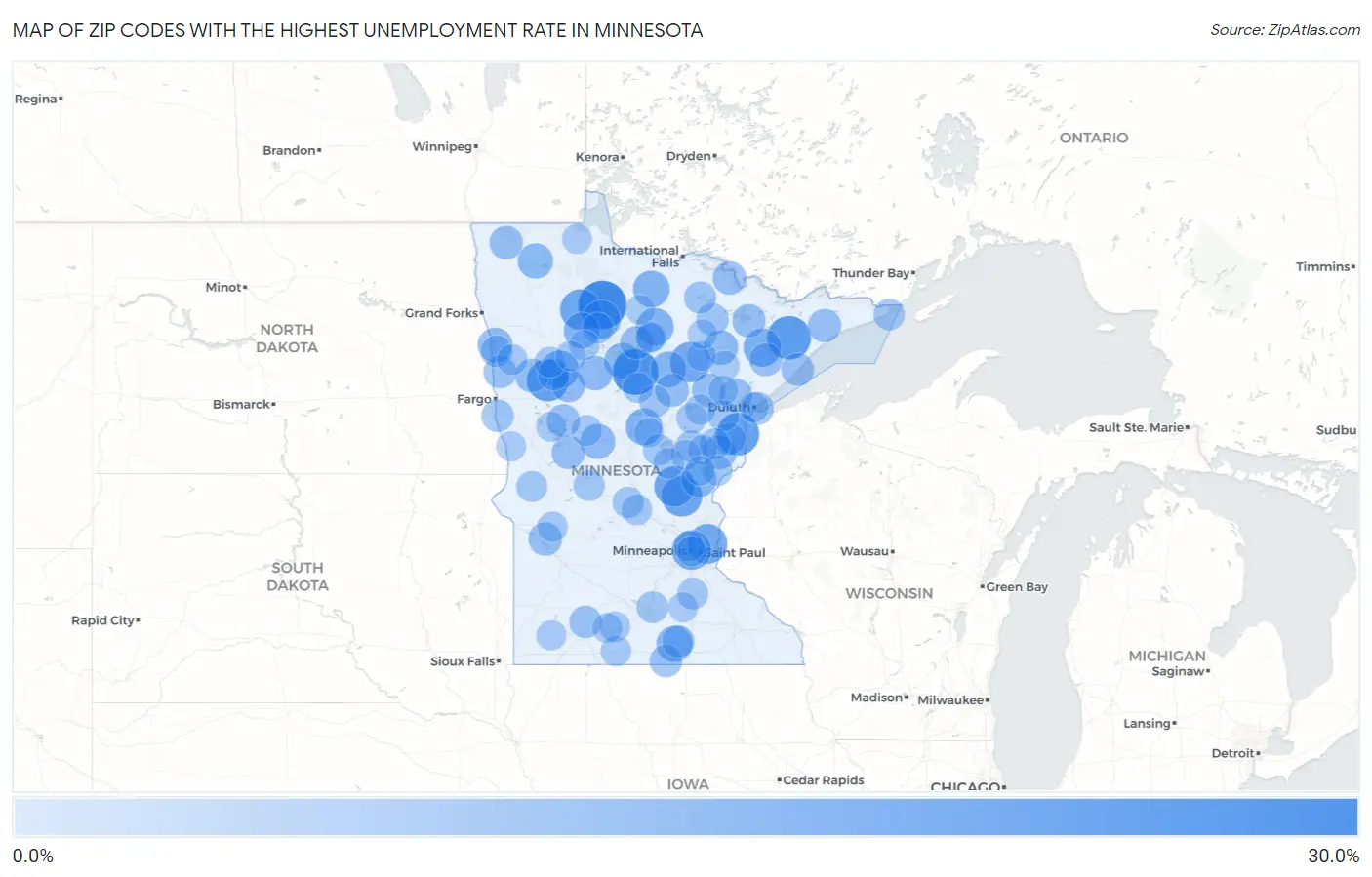 Zip Codes with the Highest Unemployment Rate in Minnesota Map