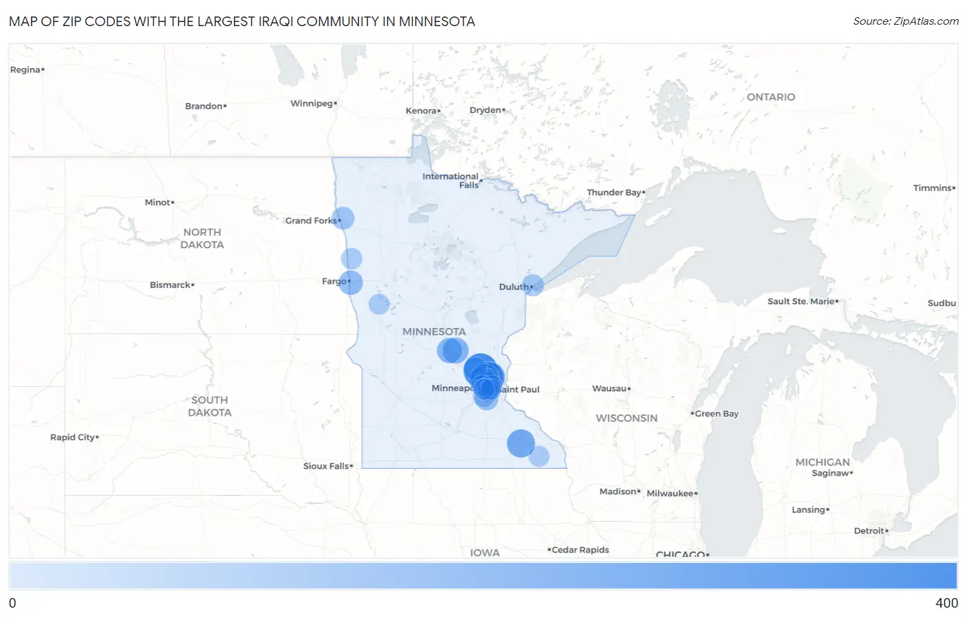 Zip Codes with the Largest Iraqi Community in Minnesota Map