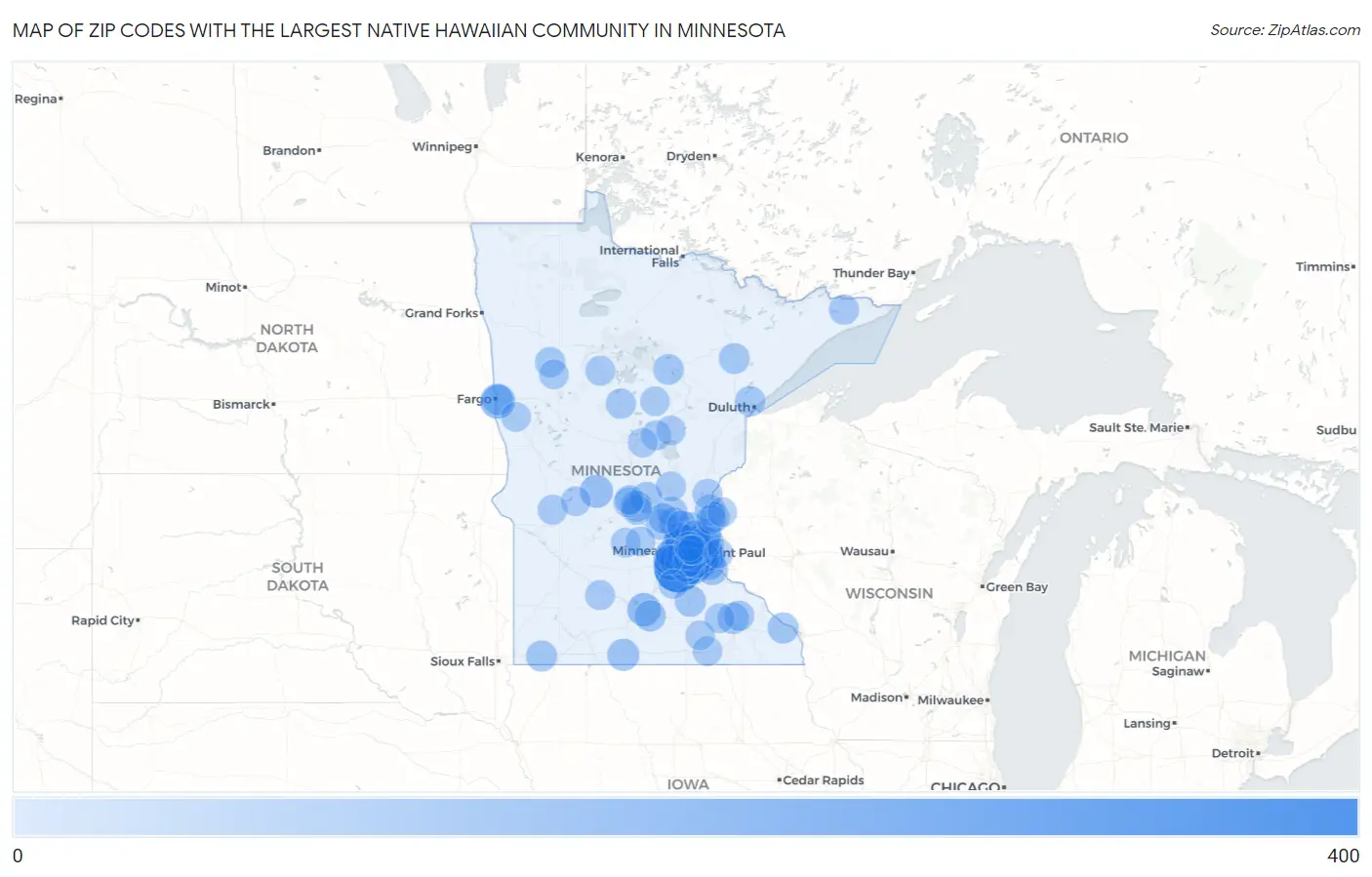 Zip Codes with the Largest Native Hawaiian Community in Minnesota Map