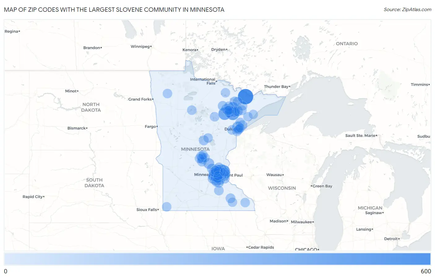 Zip Codes with the Largest Slovene Community in Minnesota Map