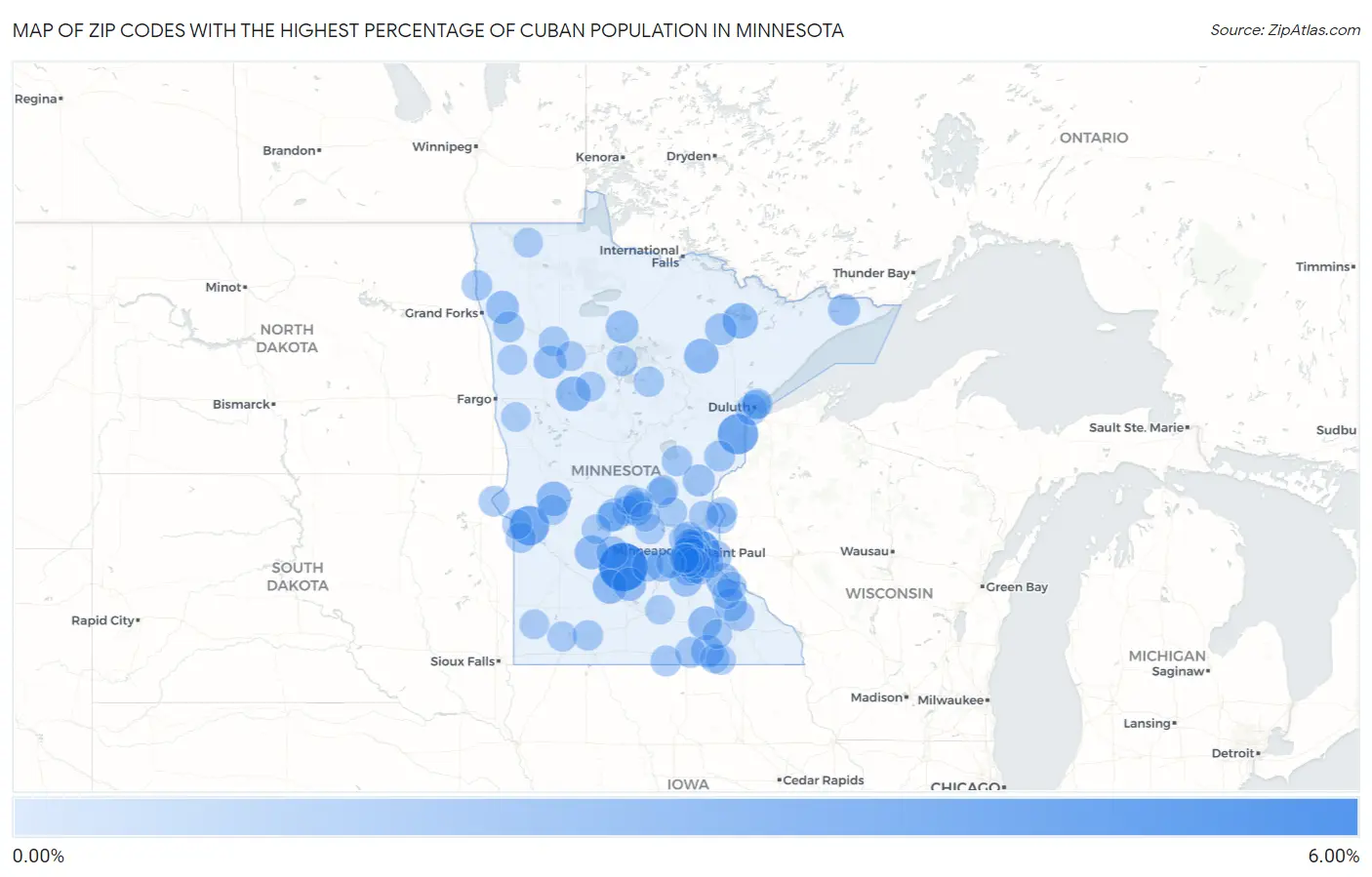 Zip Codes with the Highest Percentage of Cuban Population in Minnesota Map