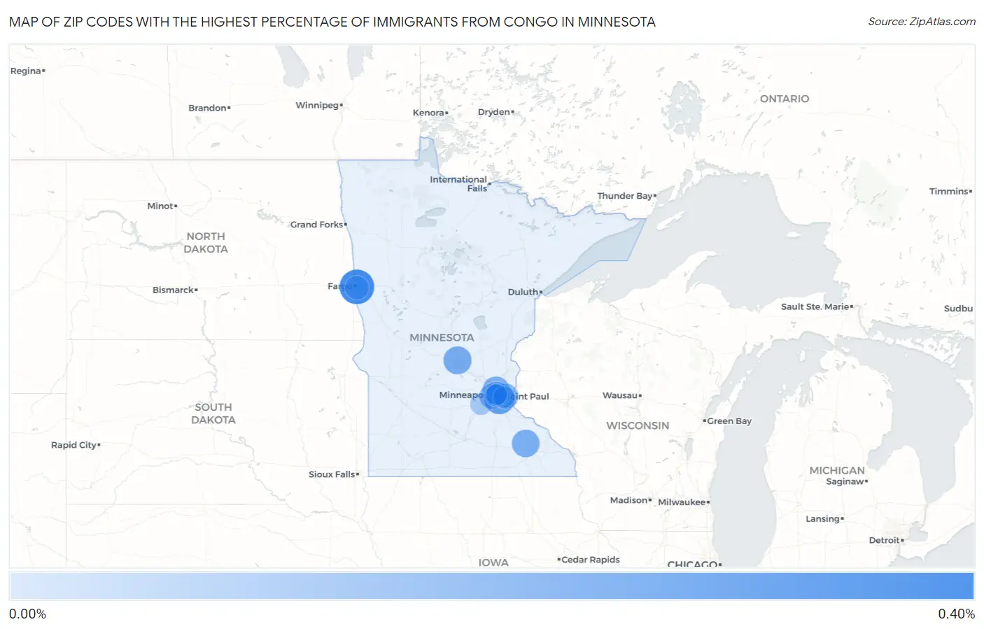 Zip Codes with the Highest Percentage of Immigrants from Congo in Minnesota Map