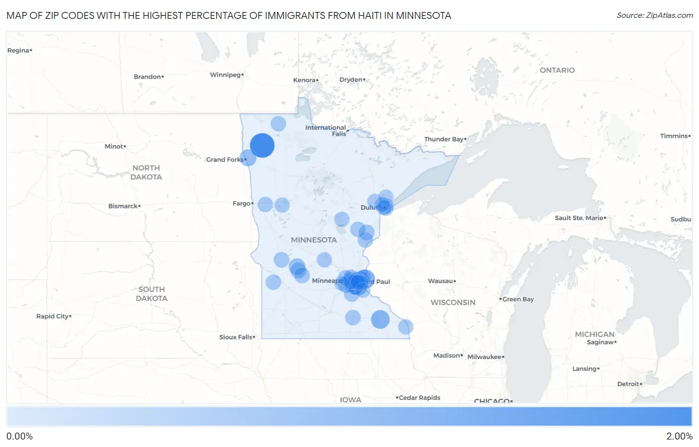 Zip Codes with the Highest Percentage of Immigrants from Haiti in Minnesota Map