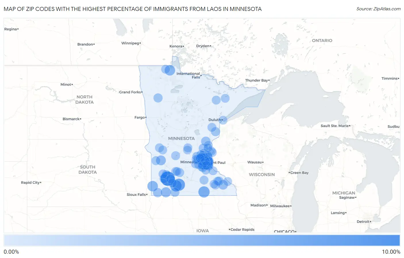 Zip Codes with the Highest Percentage of Immigrants from Laos in Minnesota Map