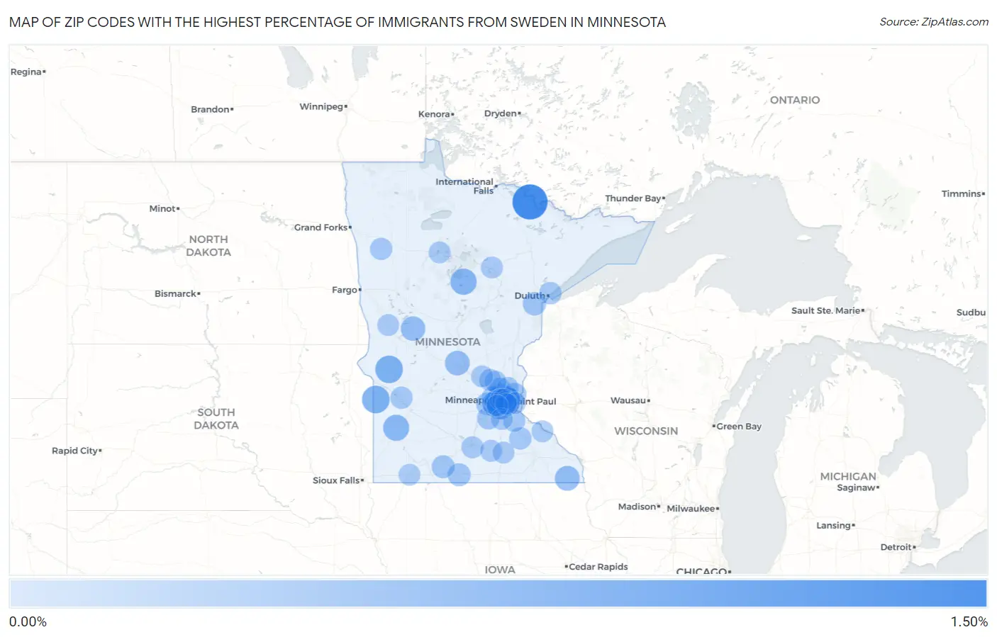 Zip Codes with the Highest Percentage of Immigrants from Sweden in Minnesota Map
