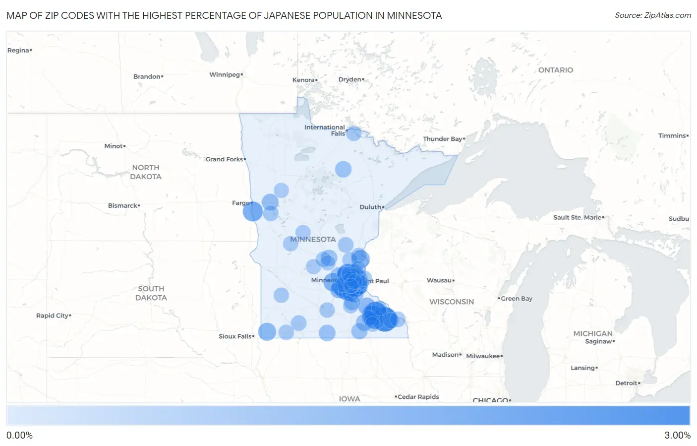 Zip Codes with the Highest Percentage of Japanese Population in Minnesota Map