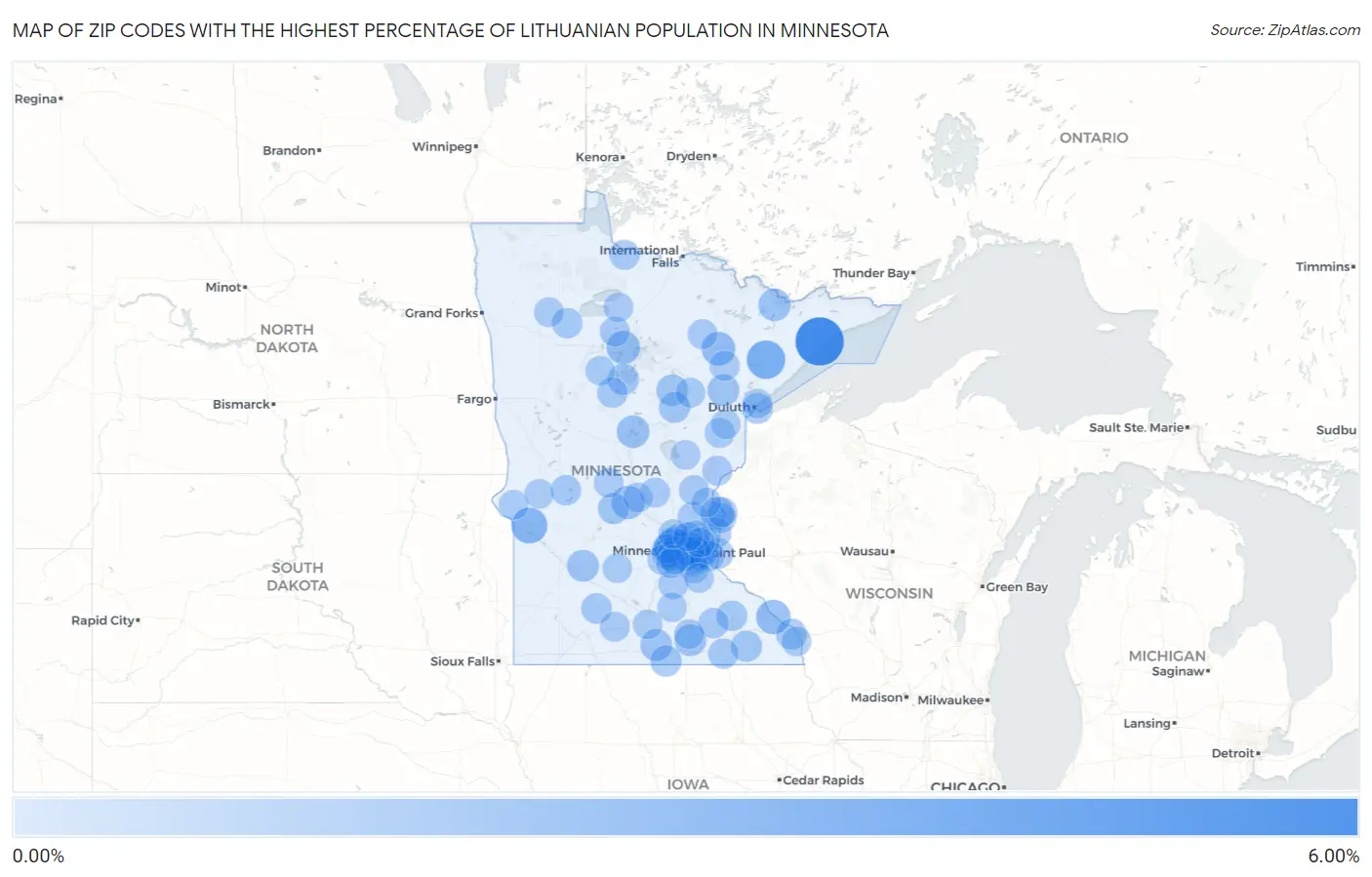 Zip Codes with the Highest Percentage of Lithuanian Population in Minnesota Map