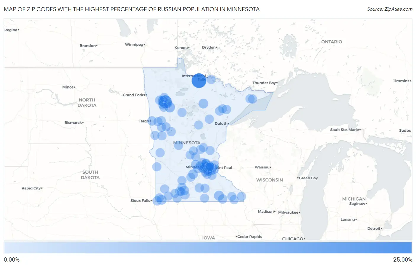 Zip Codes with the Highest Percentage of Russian Population in Minnesota Map