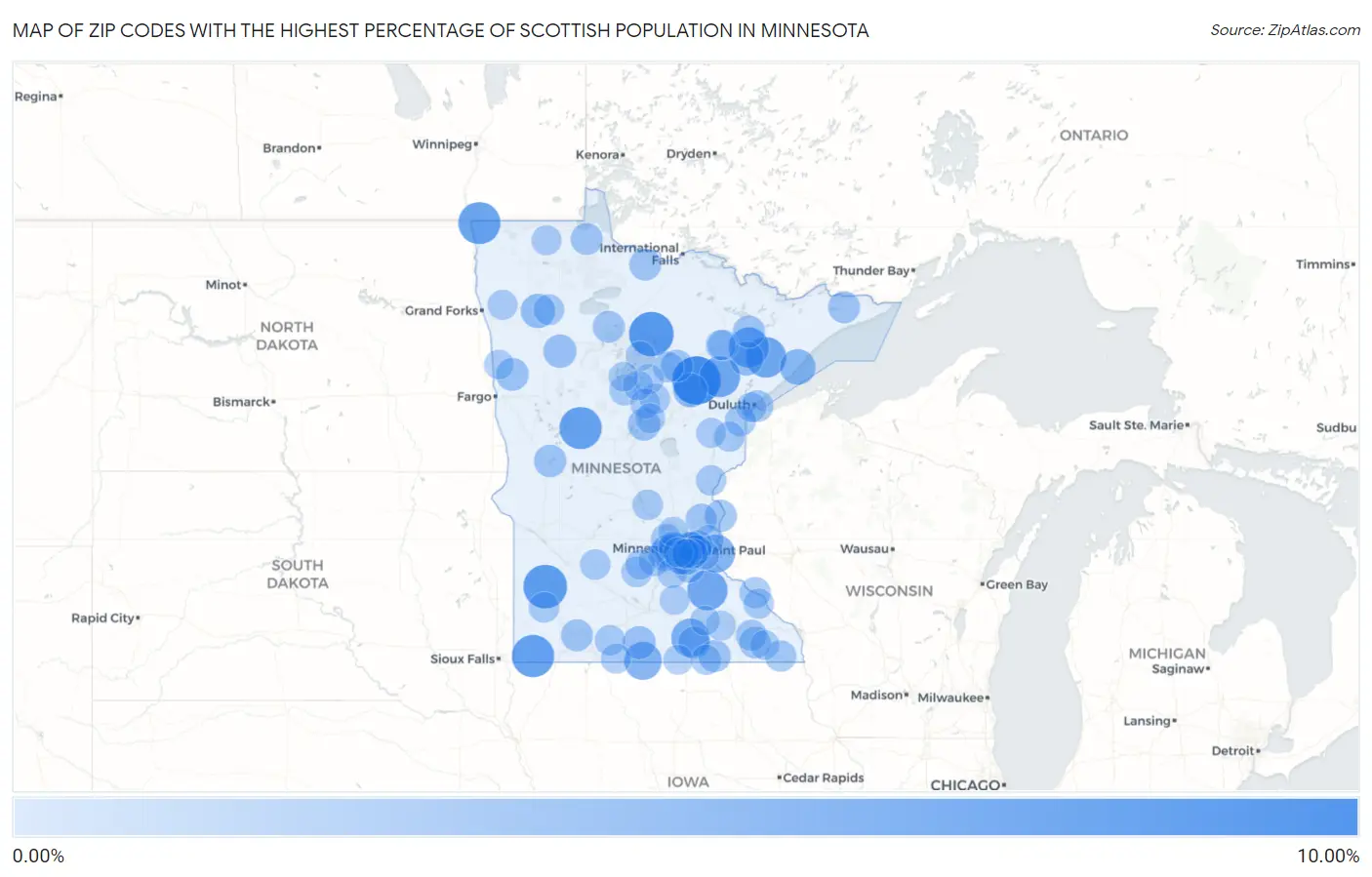 Zip Codes with the Highest Percentage of Scottish Population in Minnesota Map