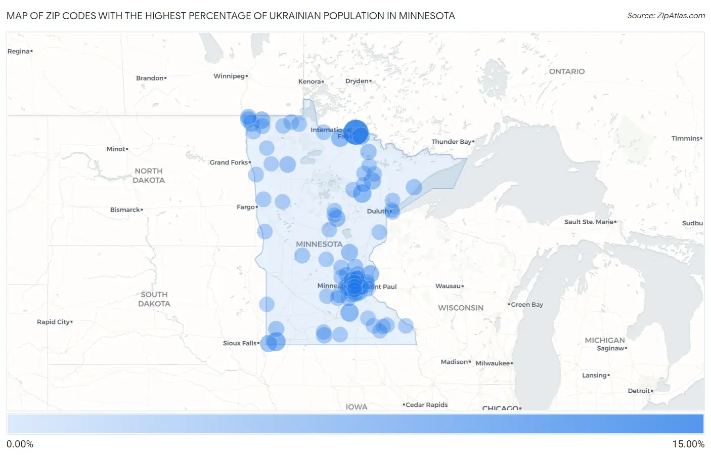 Zip Codes with the Highest Percentage of Ukrainian Population in Minnesota Map