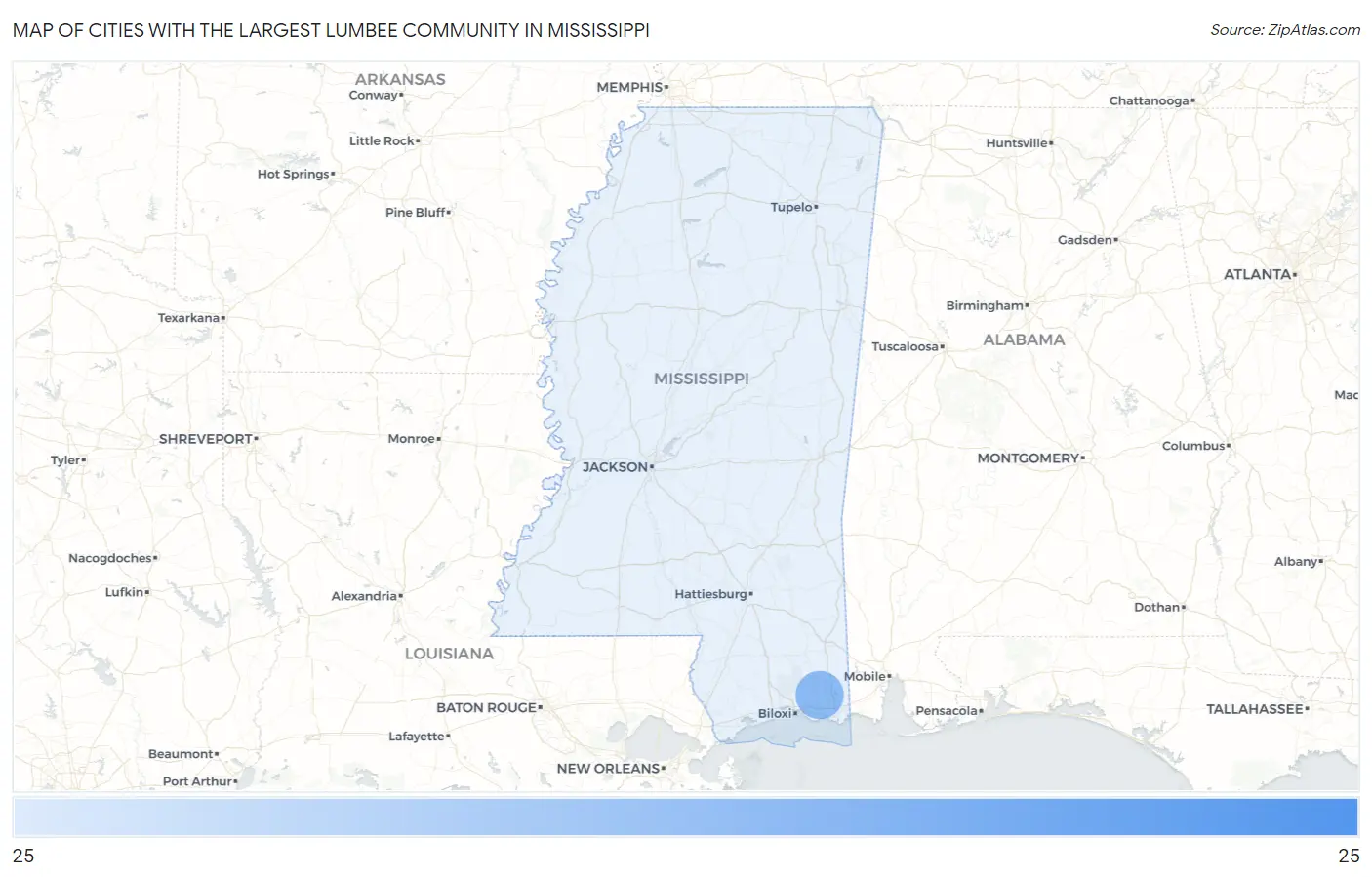 Cities with the Largest Lumbee Community in Mississippi Map