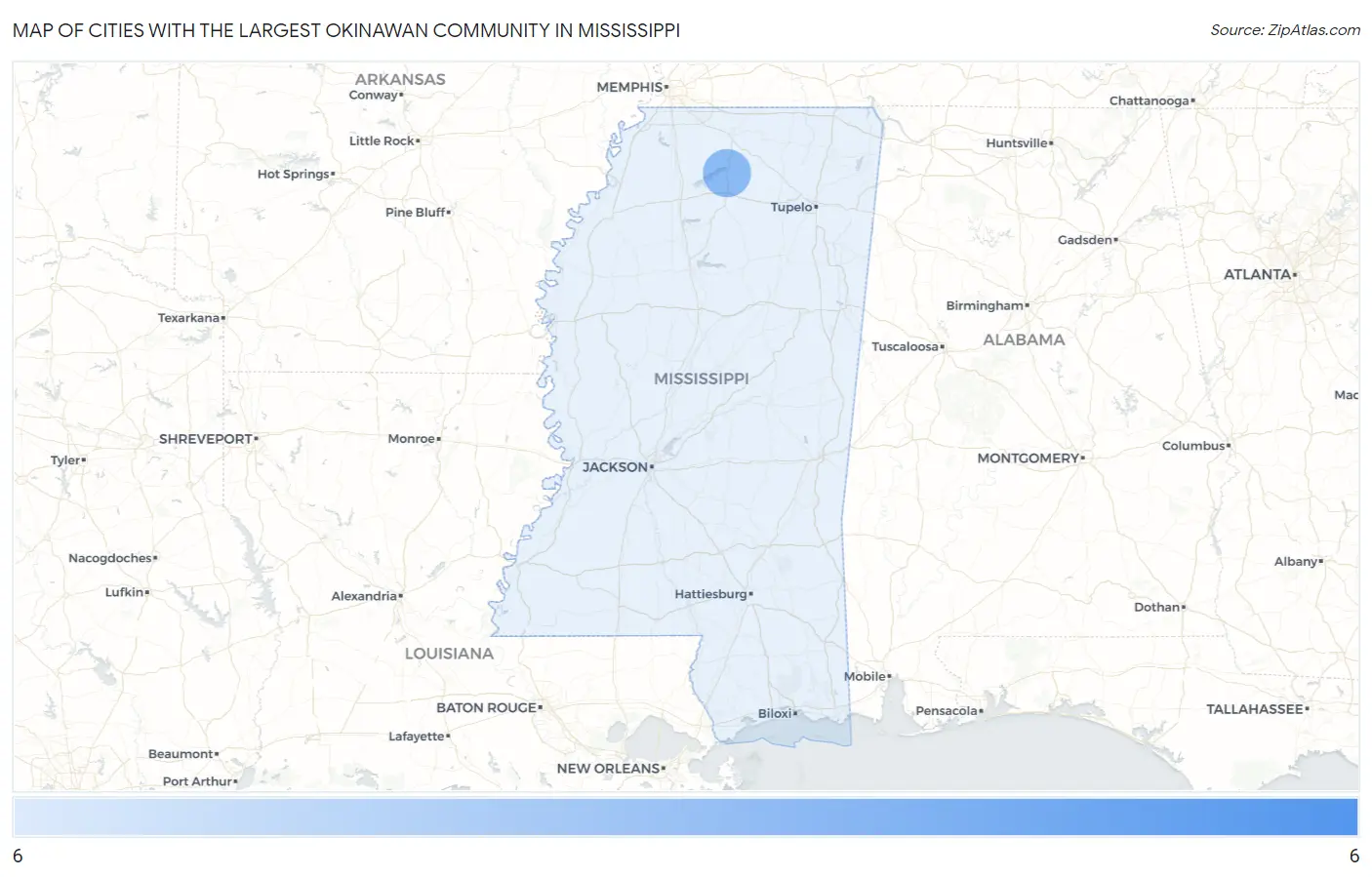 Cities with the Largest Okinawan Community in Mississippi Map
