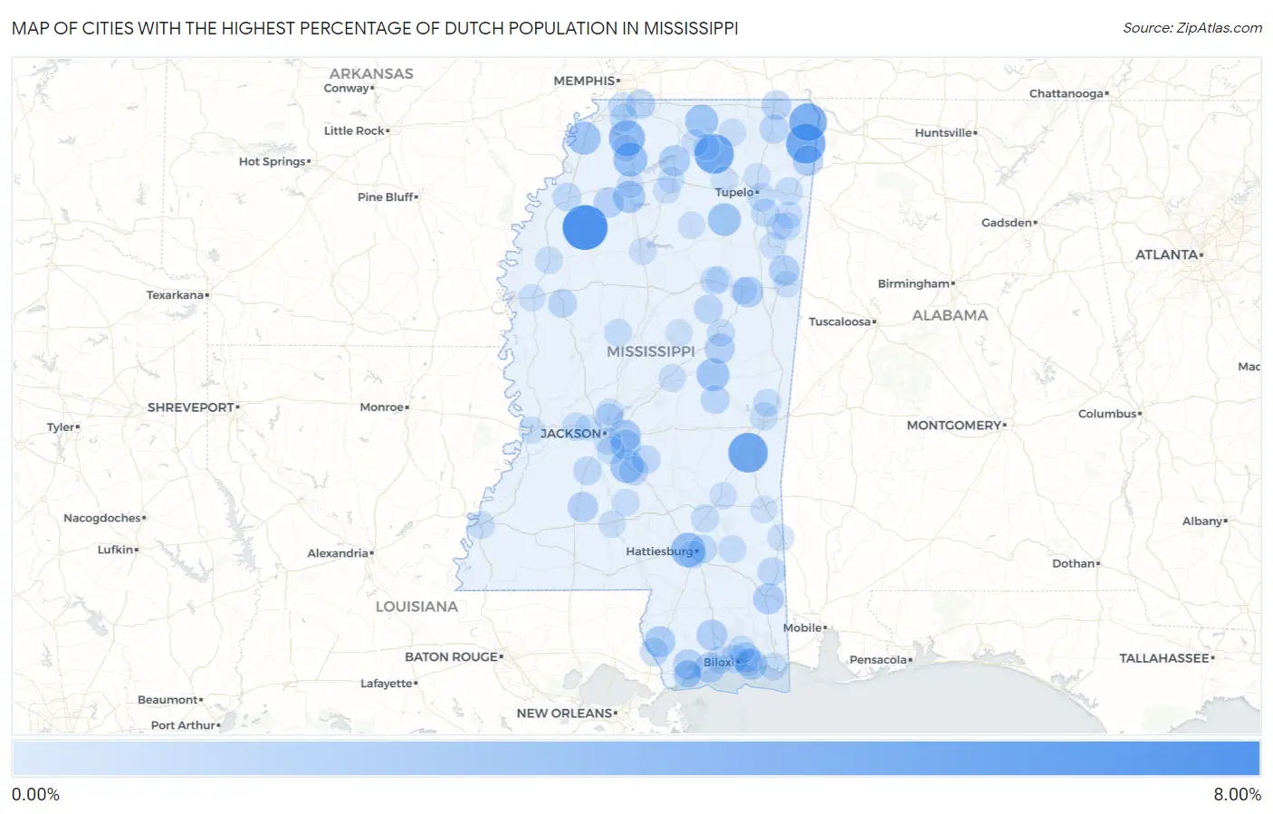Cities with the Highest Percentage of Dutch Population in Mississippi Map