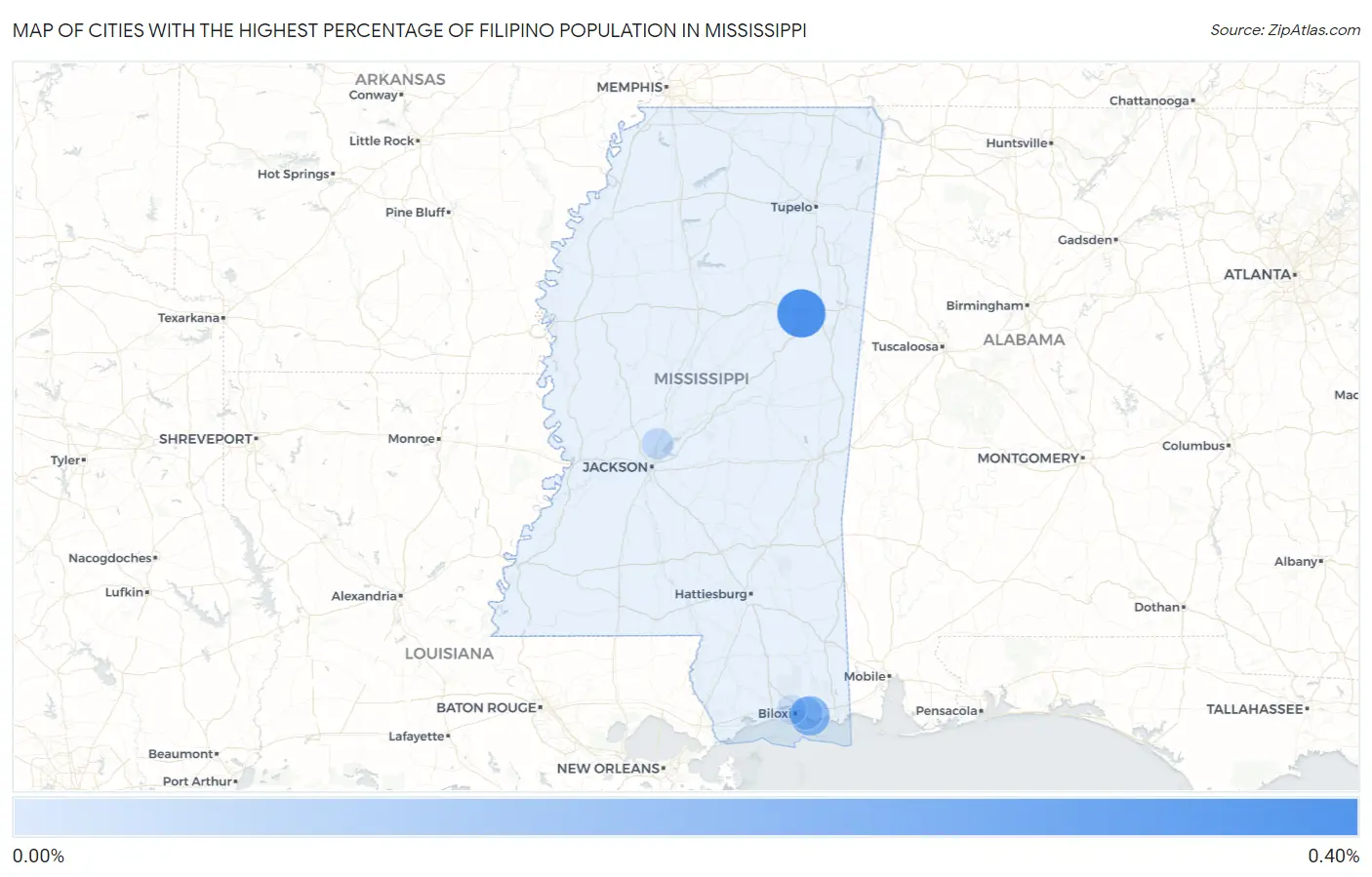 Cities with the Highest Percentage of Filipino Population in Mississippi Map