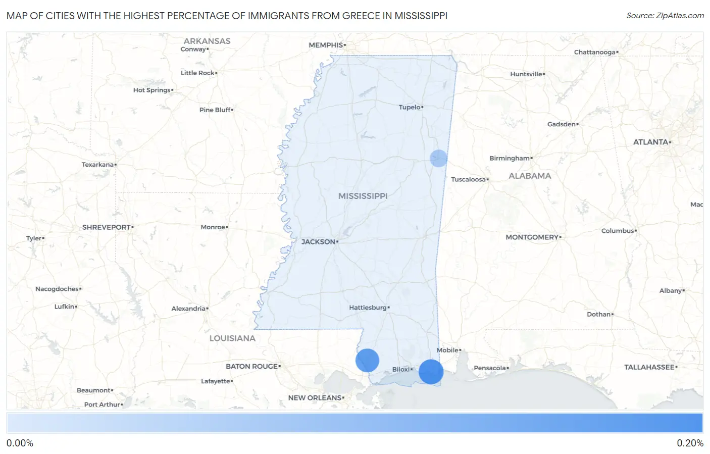 Cities with the Highest Percentage of Immigrants from Greece in Mississippi Map