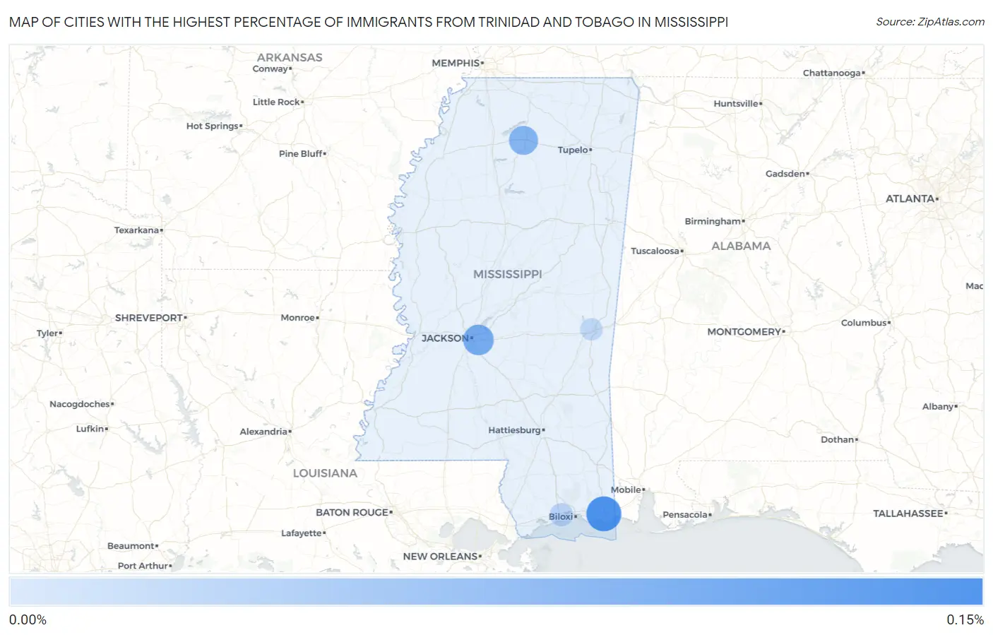 Cities with the Highest Percentage of Immigrants from Trinidad and Tobago in Mississippi Map