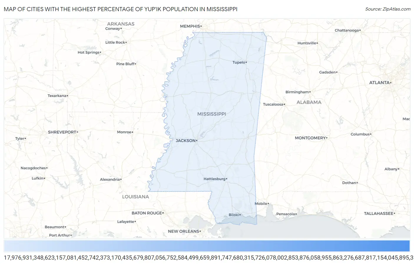Cities with the Highest Percentage of Yup'ik Population in Mississippi Map