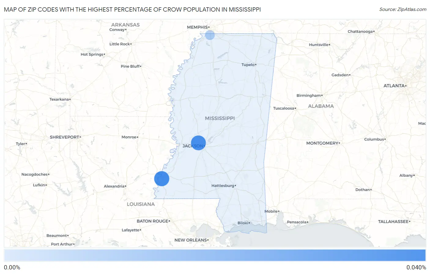 Zip Codes with the Highest Percentage of Crow Population in Mississippi Map