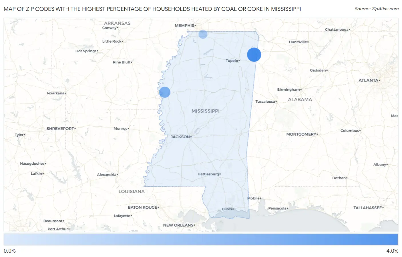 Zip Codes with the Highest Percentage of Households Heated by Coal or Coke in Mississippi Map