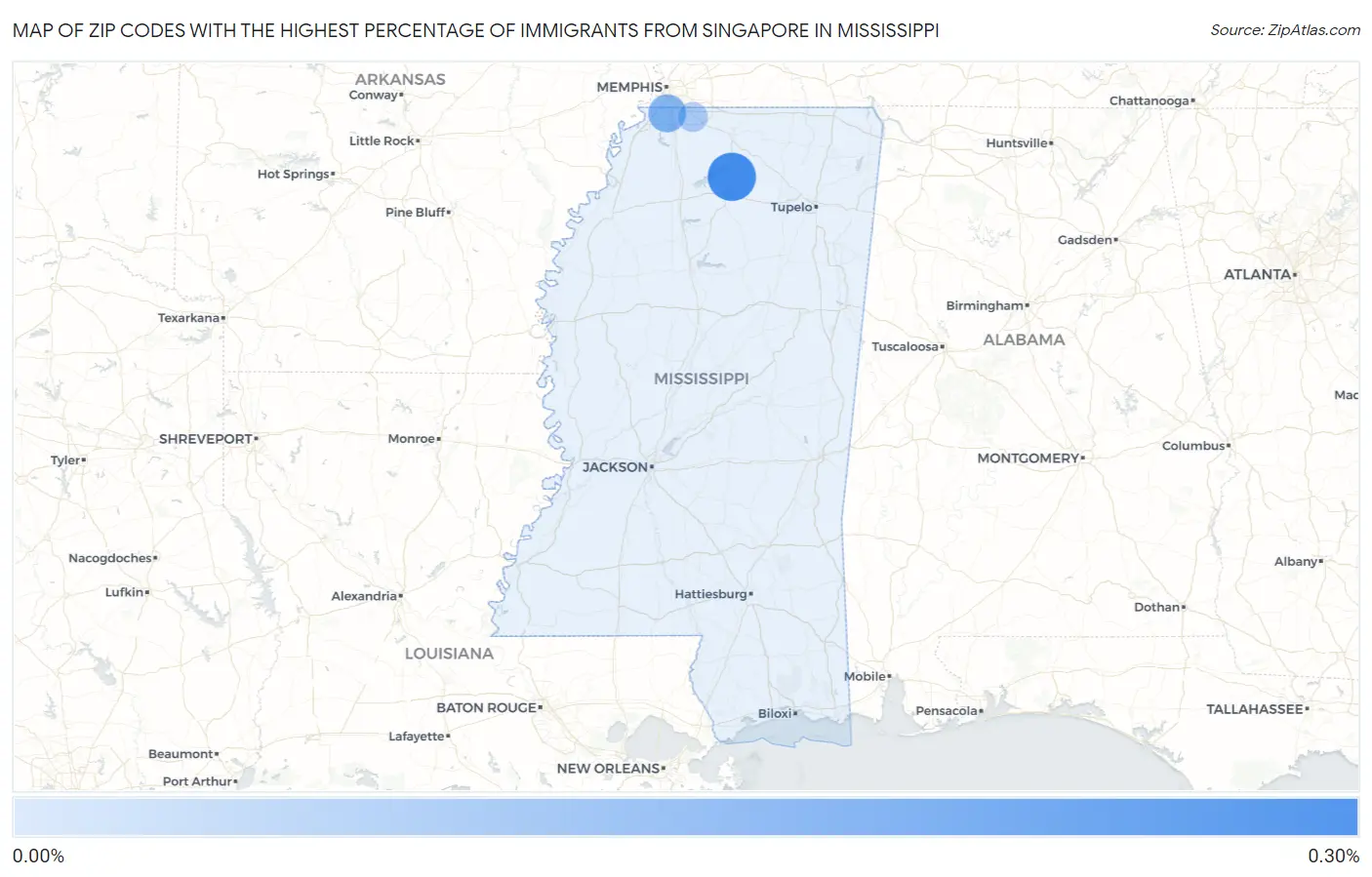 Zip Codes with the Highest Percentage of Immigrants from Singapore in Mississippi Map