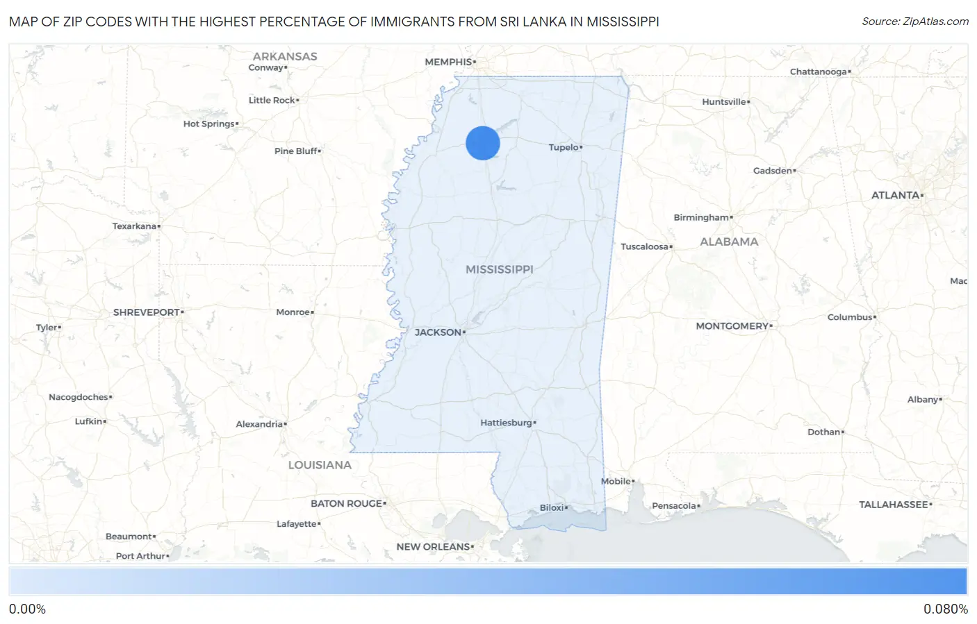 Zip Codes with the Highest Percentage of Immigrants from Sri Lanka in Mississippi Map