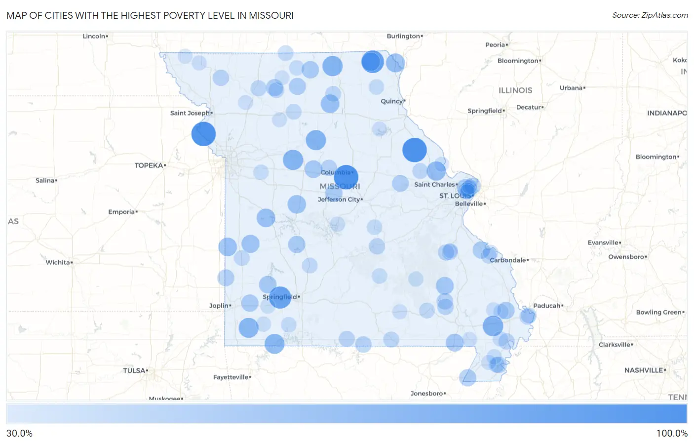 Cities with the Highest Poverty Level in Missouri Map