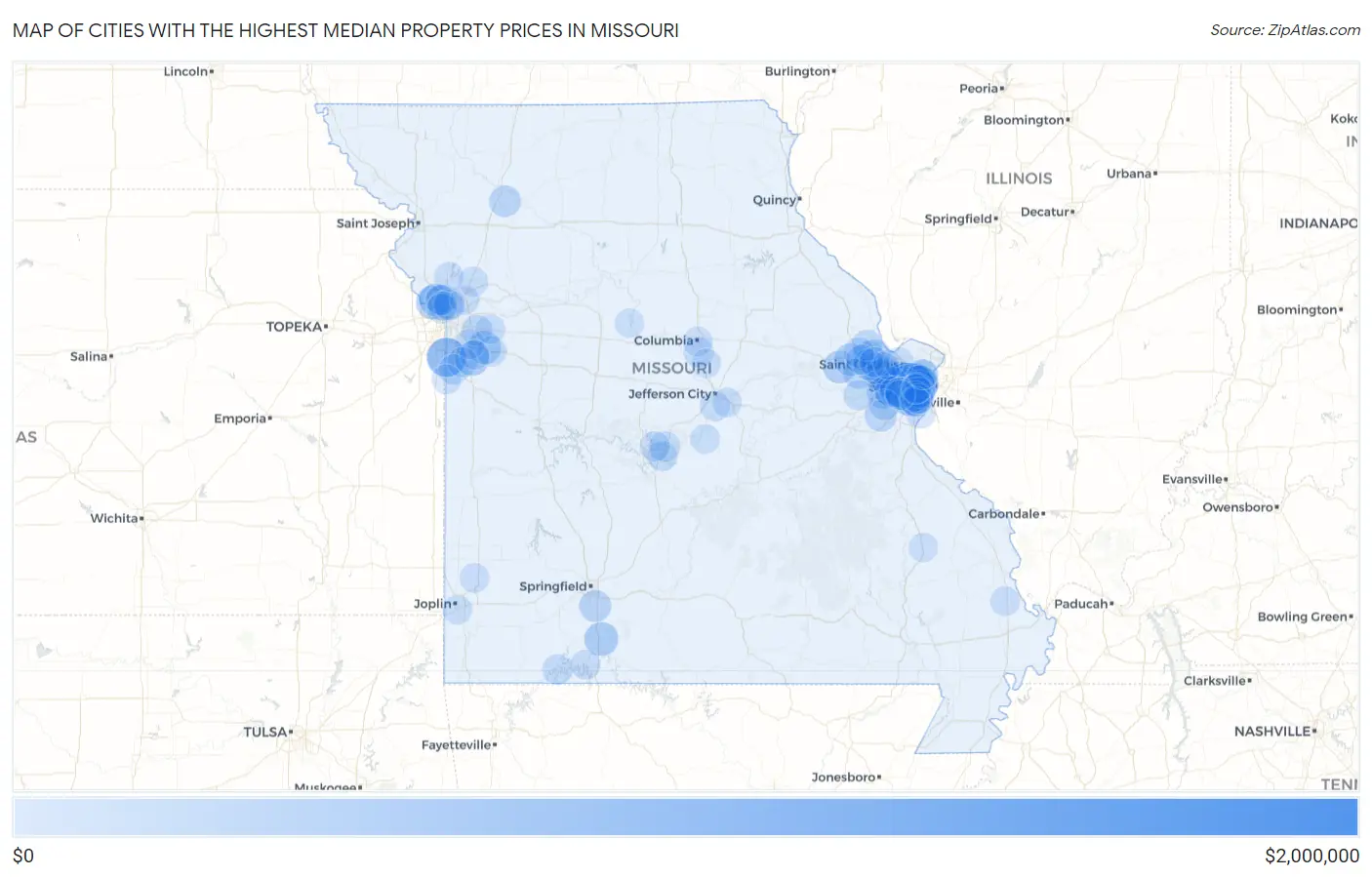 Cities with the Highest Median Property Prices in Missouri Map