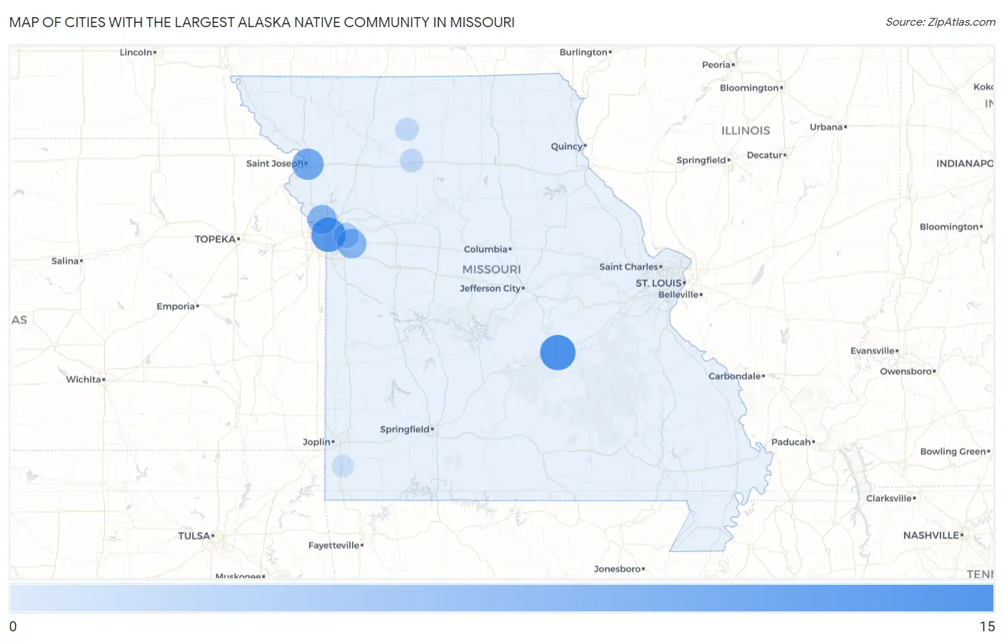 Cities with the Largest Alaska Native Community in Missouri Map