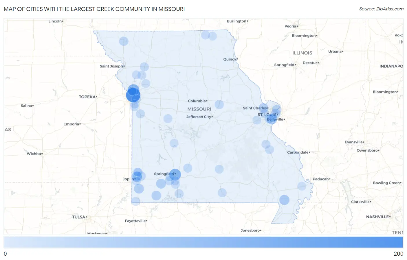 Cities with the Largest Creek Community in Missouri Map