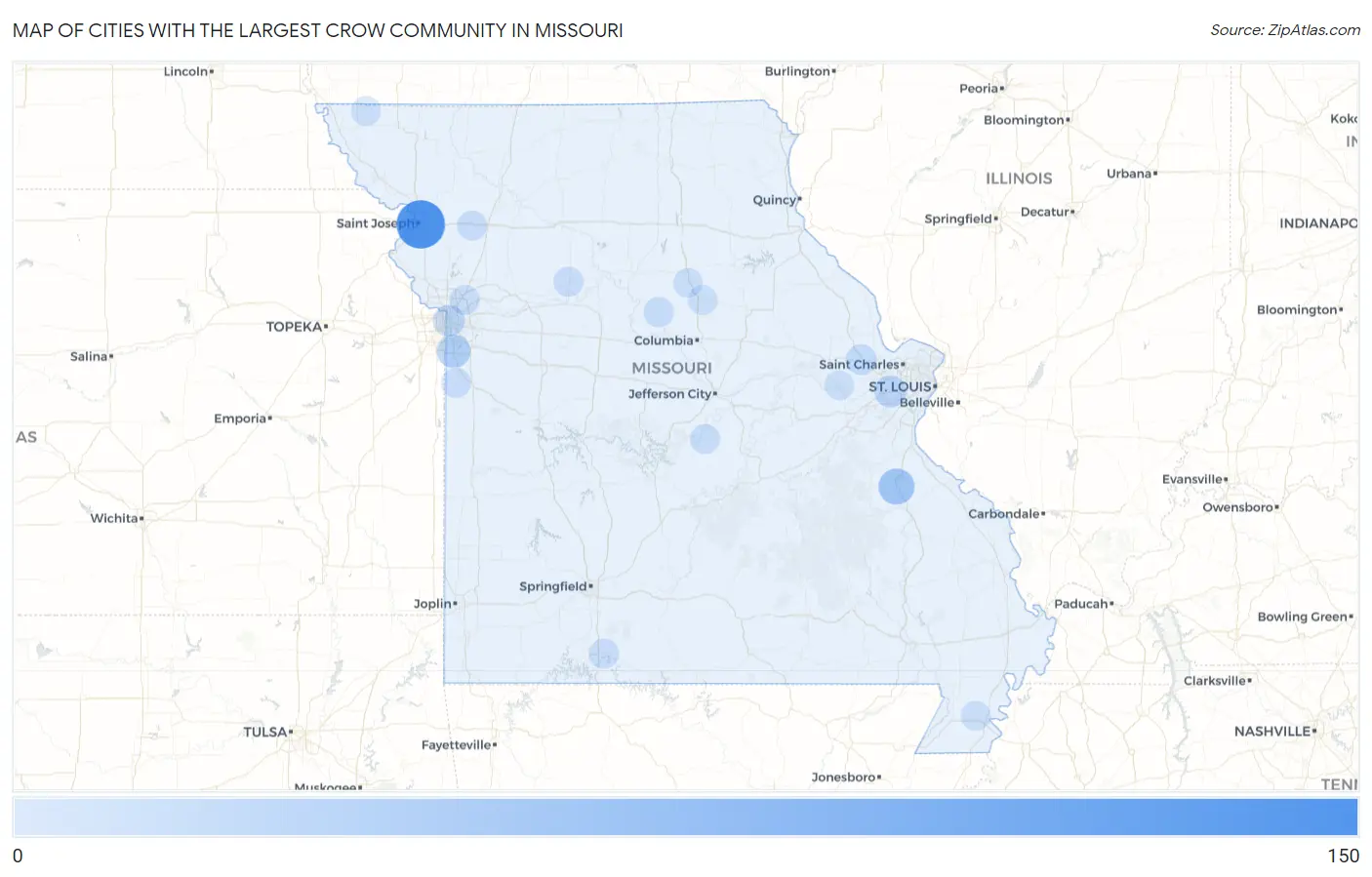 Cities with the Largest Crow Community in Missouri Map