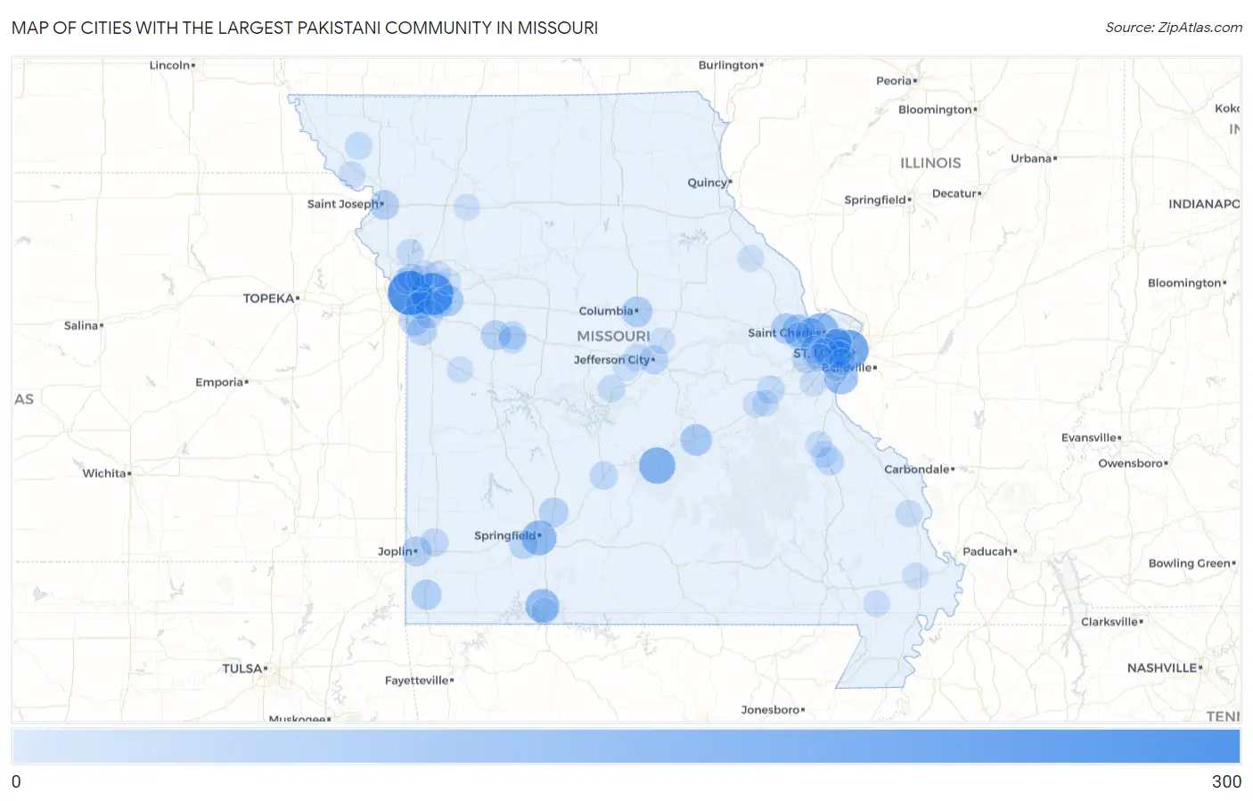 Cities with the Largest Pakistani Community in Missouri Map