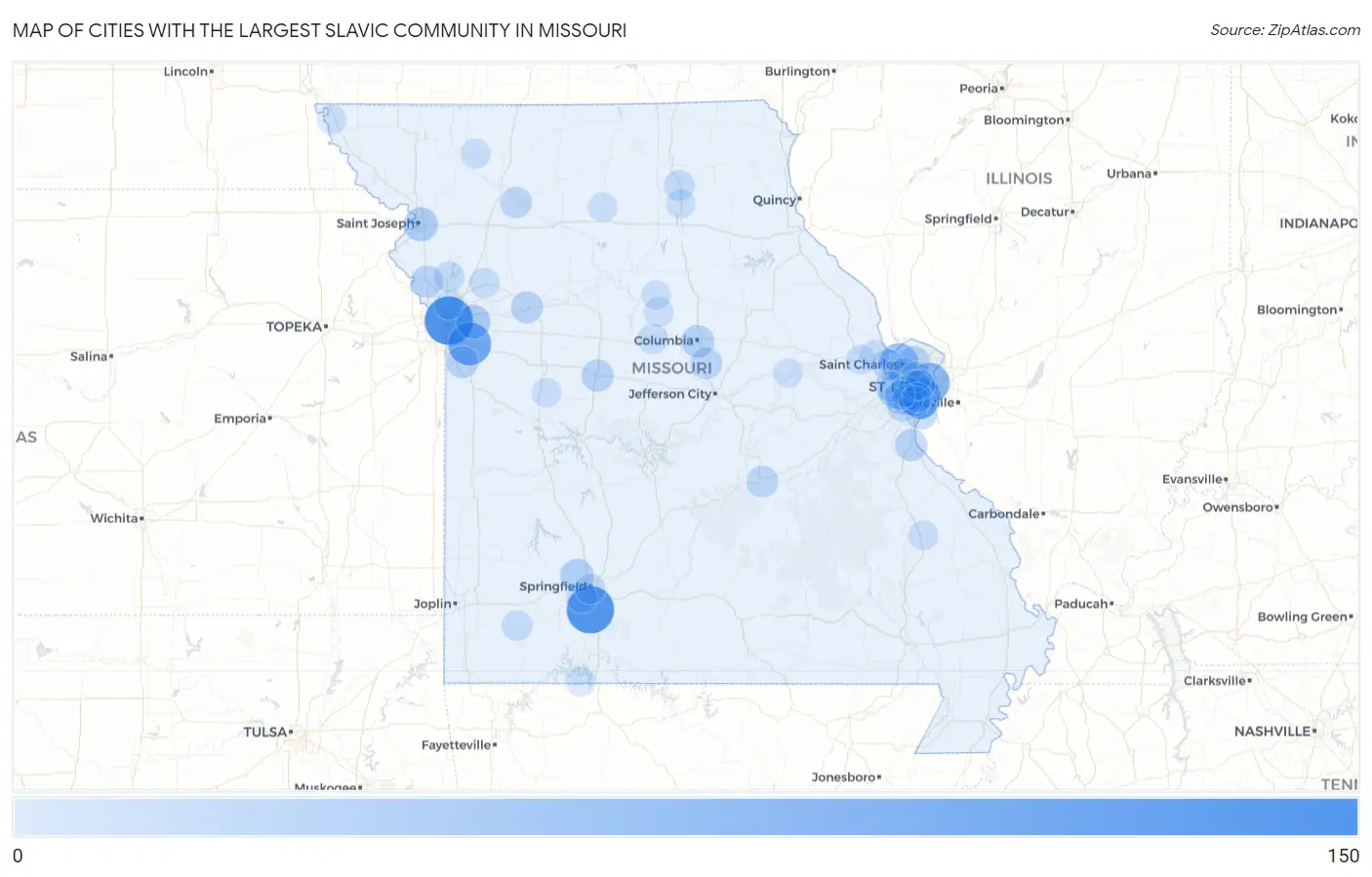 Cities with the Largest Slavic Community in Missouri Map