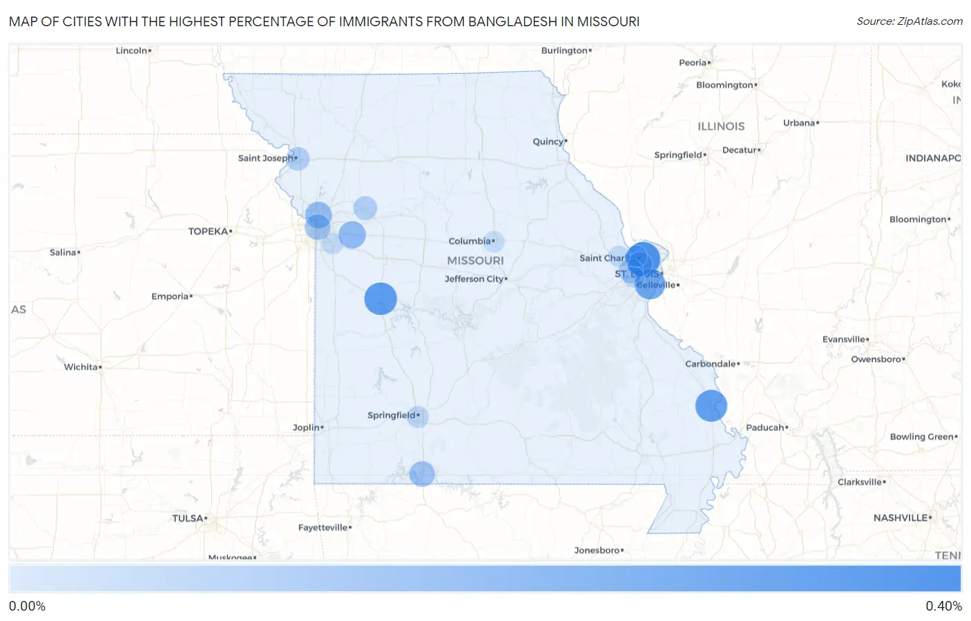 Cities with the Highest Percentage of Immigrants from Bangladesh in Missouri Map