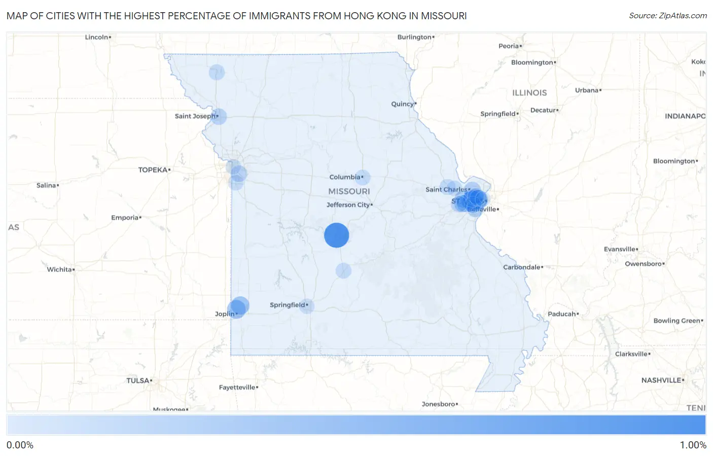 Cities with the Highest Percentage of Immigrants from Hong Kong in Missouri Map