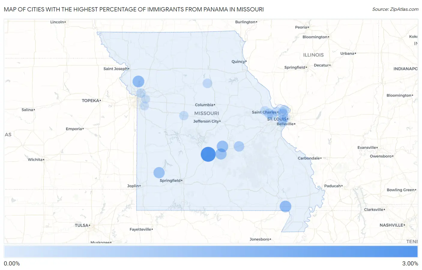 Cities with the Highest Percentage of Immigrants from Panama in Missouri Map