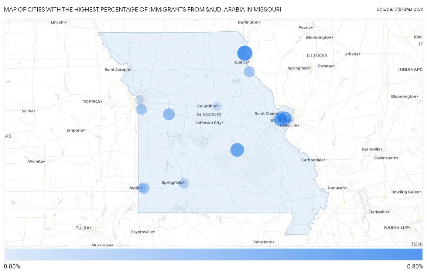 Cities with the Highest Percentage of Immigrants from Saudi Arabia in Missouri Map