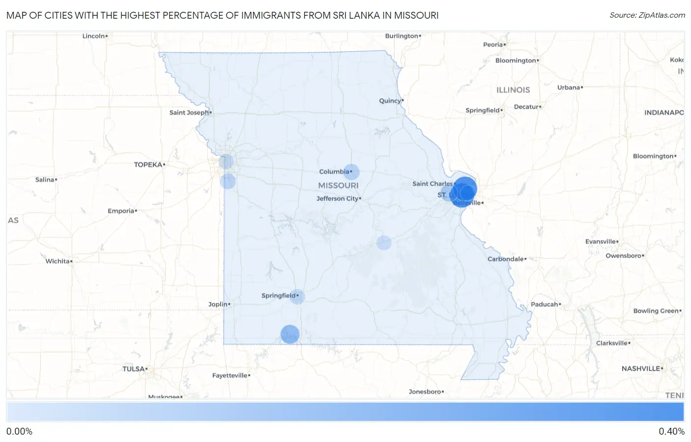 Cities with the Highest Percentage of Immigrants from Sri Lanka in Missouri Map