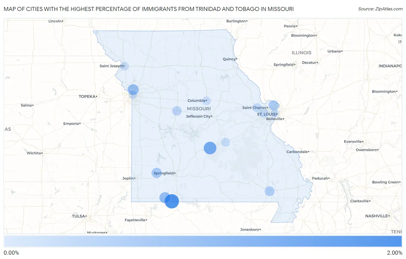 Cities with the Highest Percentage of Immigrants from Trinidad and Tobago in Missouri Map