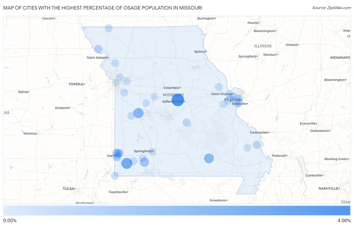 Cities with the Highest Percentage of Osage Population in Missouri Map