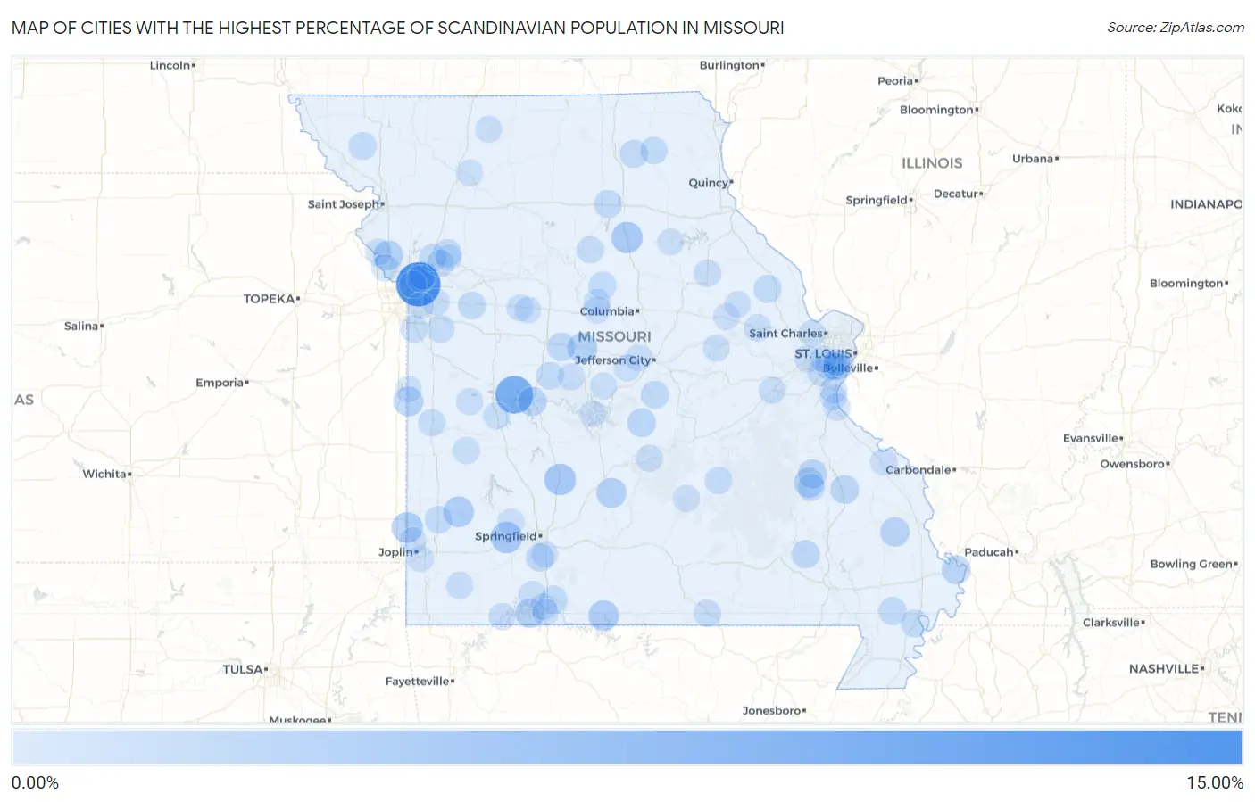 Cities with the Highest Percentage of Scandinavian Population in Missouri Map