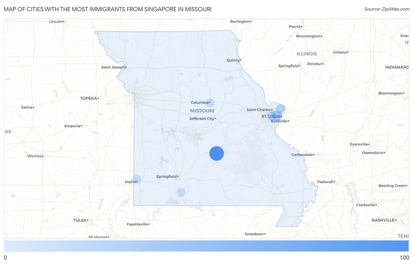 Cities with the Most Immigrants from Singapore in Missouri Map