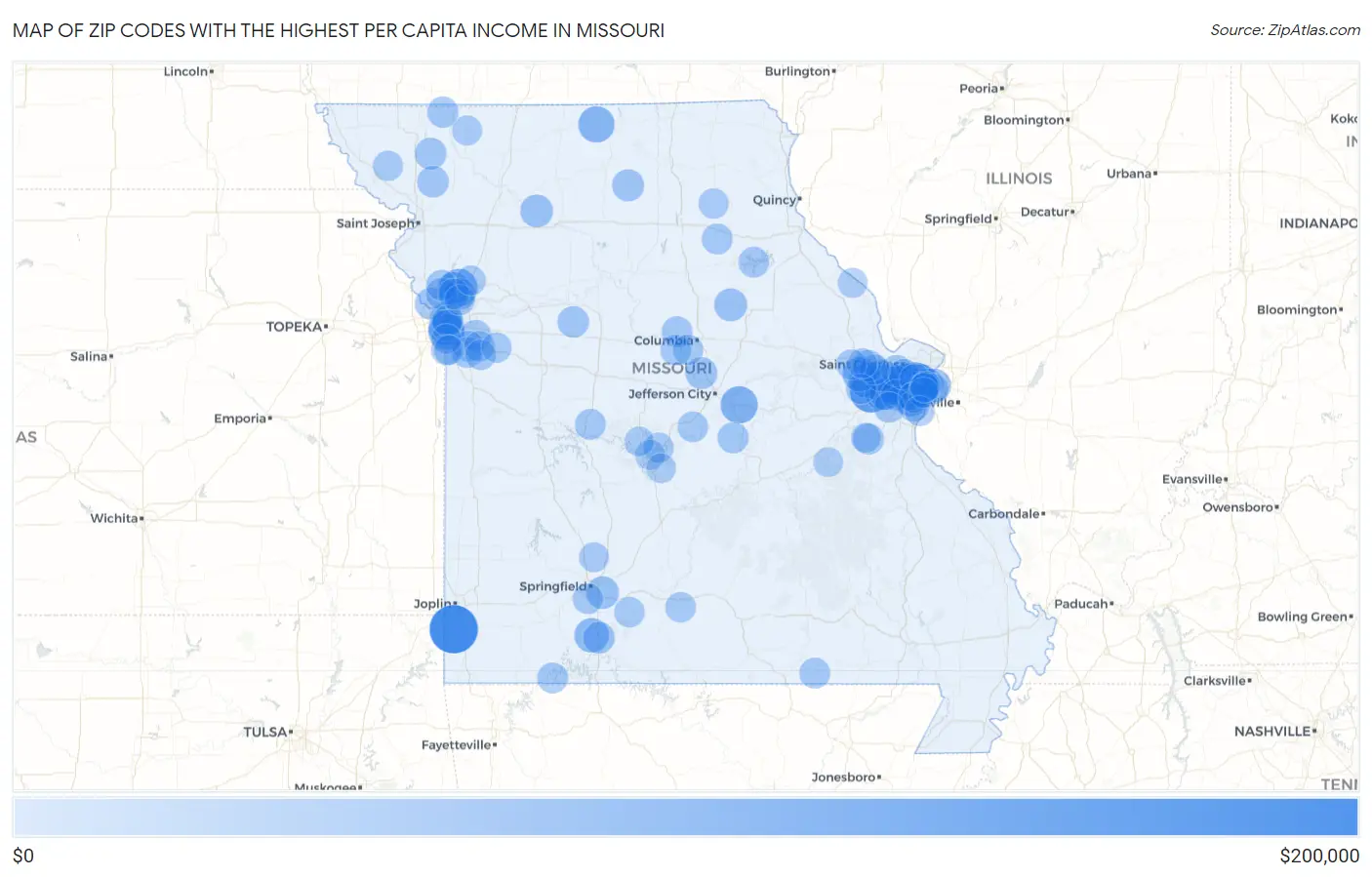 Zip Codes with the Highest Per Capita Income in Missouri Map