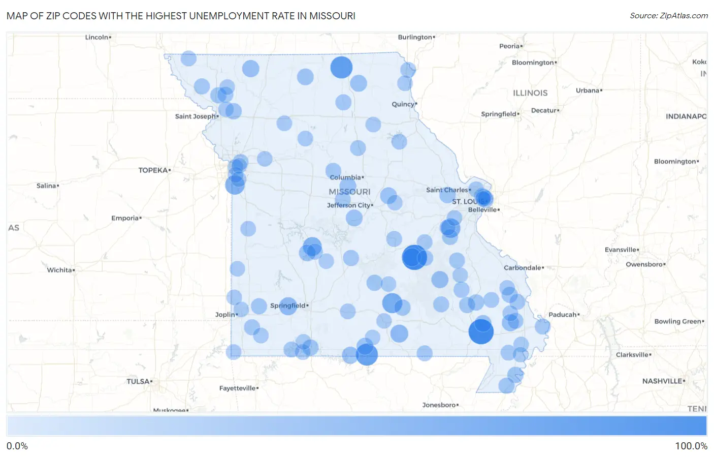 Zip Codes with the Highest Unemployment Rate in Missouri Map