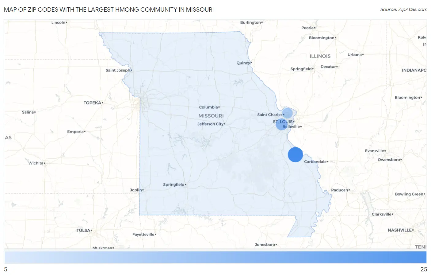 Zip Codes with the Largest Hmong Community in Missouri Map