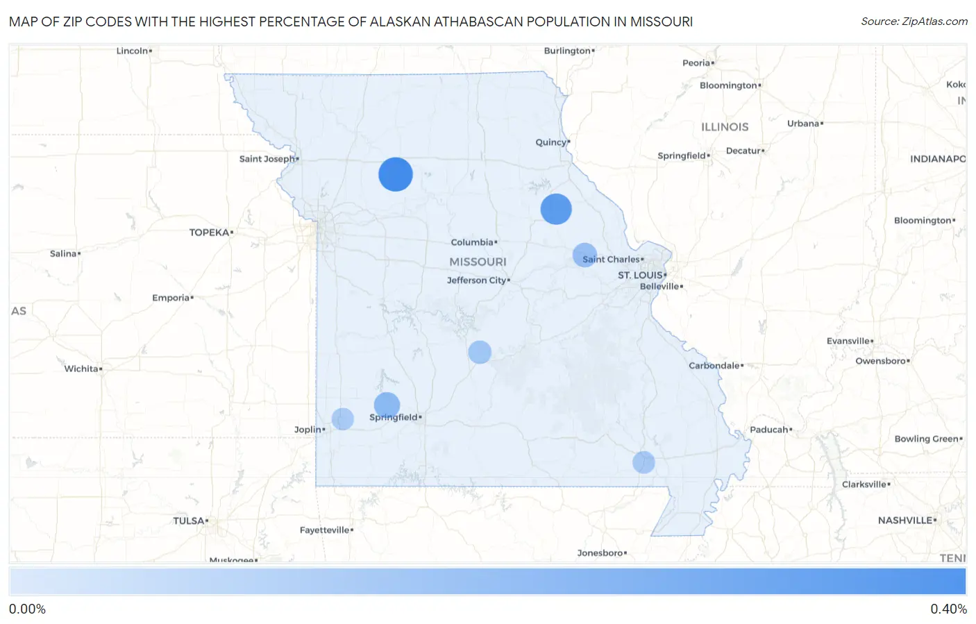 Zip Codes with the Highest Percentage of Alaskan Athabascan Population in Missouri Map