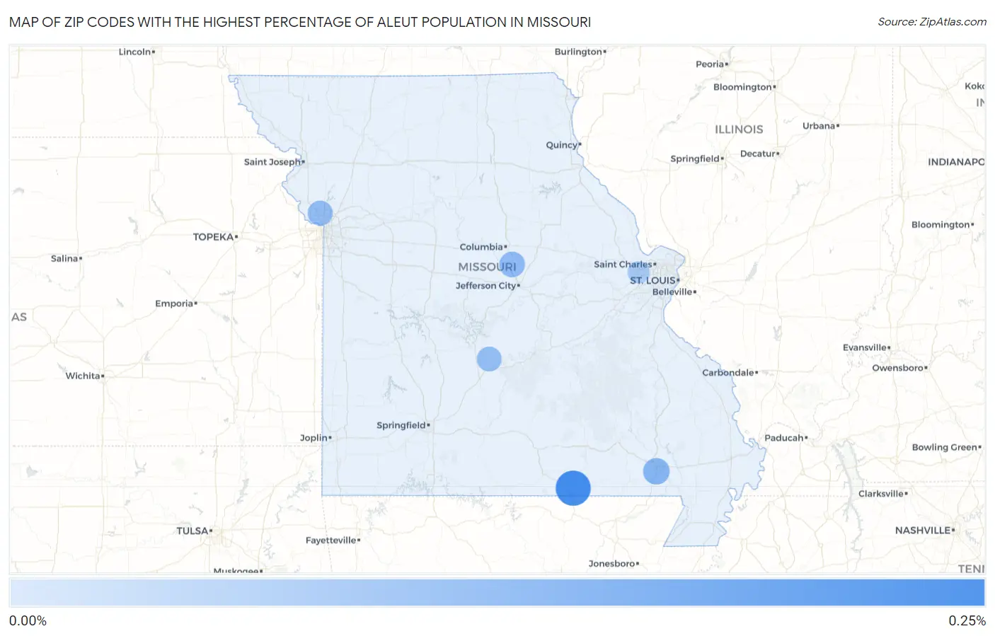 Zip Codes with the Highest Percentage of Aleut Population in Missouri Map