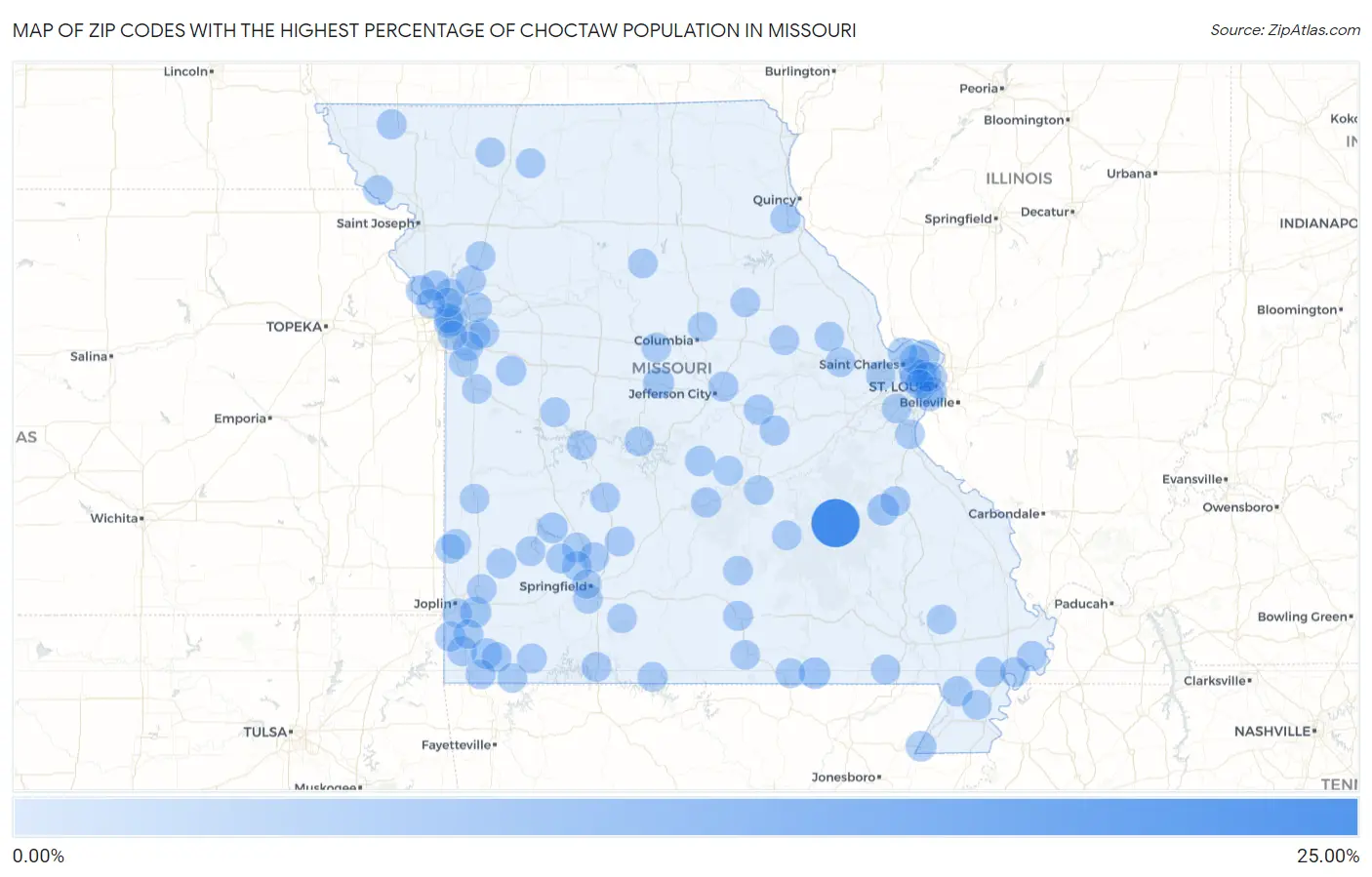 Zip Codes with the Highest Percentage of Choctaw Population in Missouri Map
