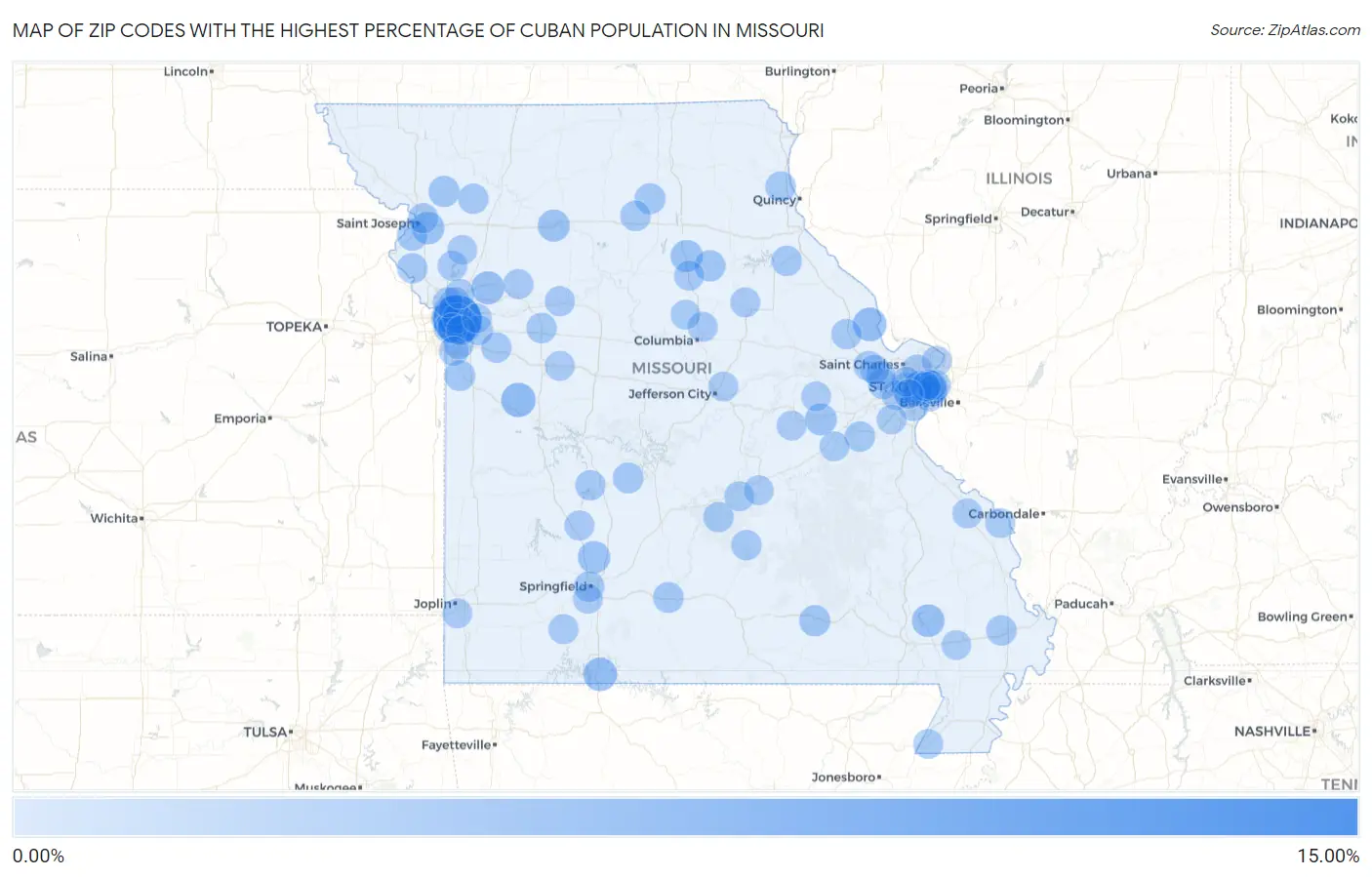 Zip Codes with the Highest Percentage of Cuban Population in Missouri Map